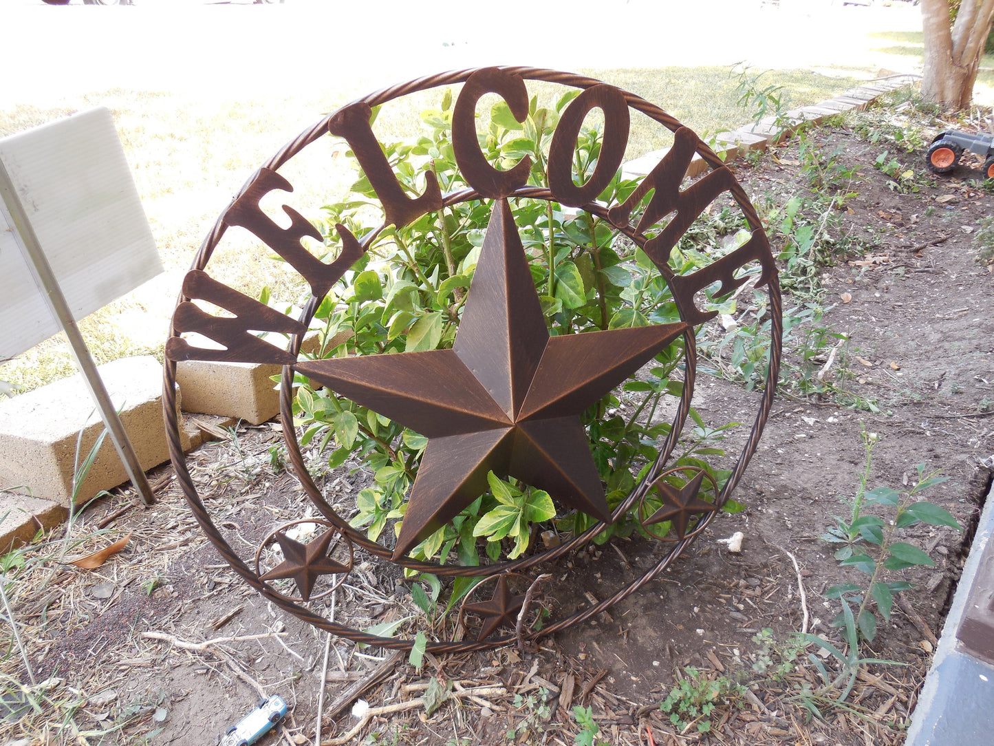 WELCOME BARN STAR METAL LONE STAR TWISTED ROPE RING WESTERN HOME DECOR HANDMADE #EH11369