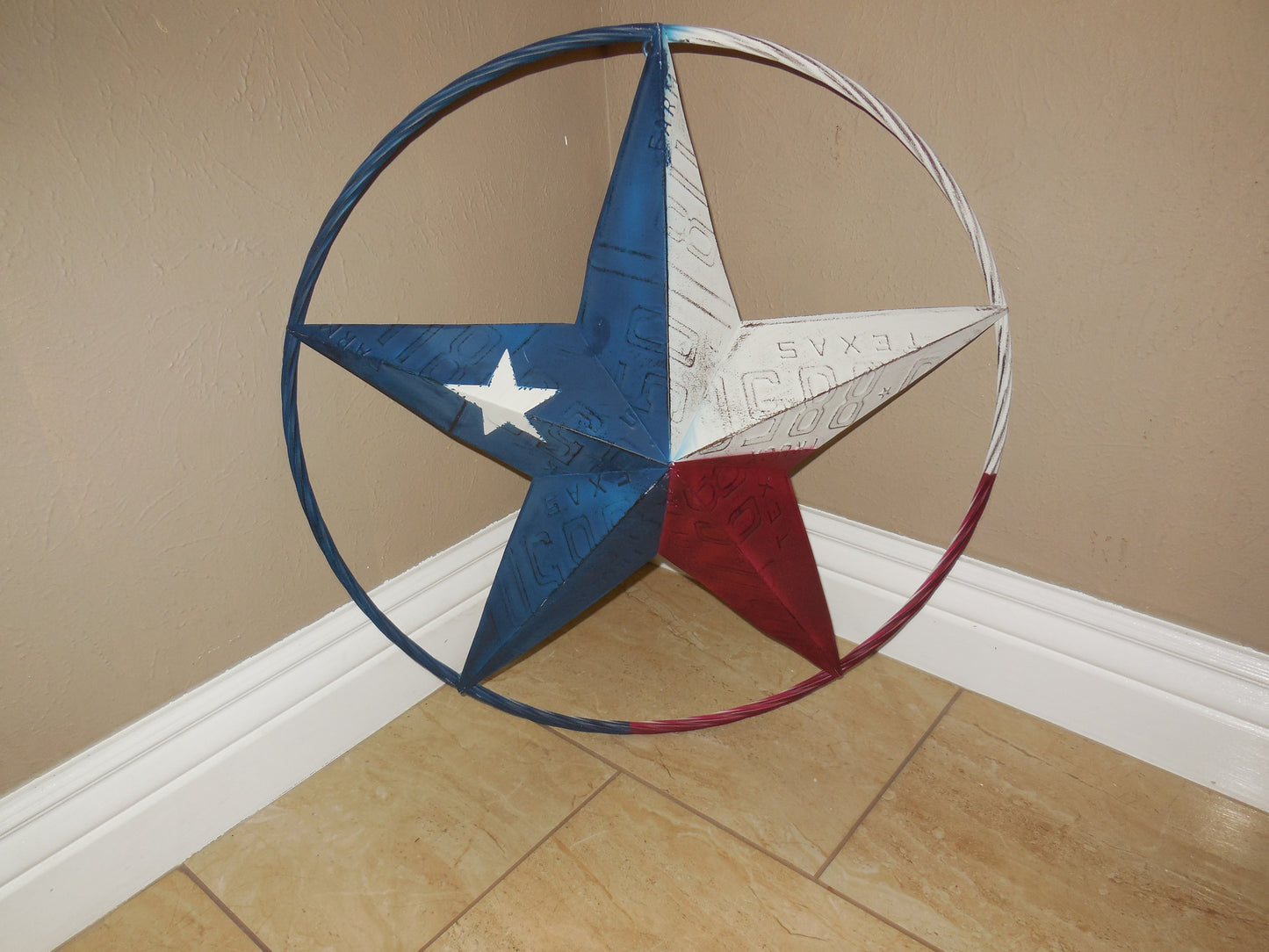 12", 16", 24",32",36" TEXAS LICENSE PLATE FLAG METAL RED WHITE BLUE BARN STAR WESTERN HOME DECOR HANDMADE