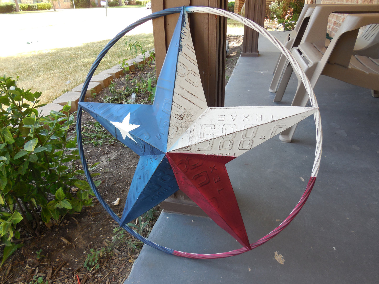 12", 16", 24",32",36" TEXAS LICENSE PLATE FLAG METAL RED WHITE BLUE BARN STAR WESTERN HOME DECOR HANDMADE