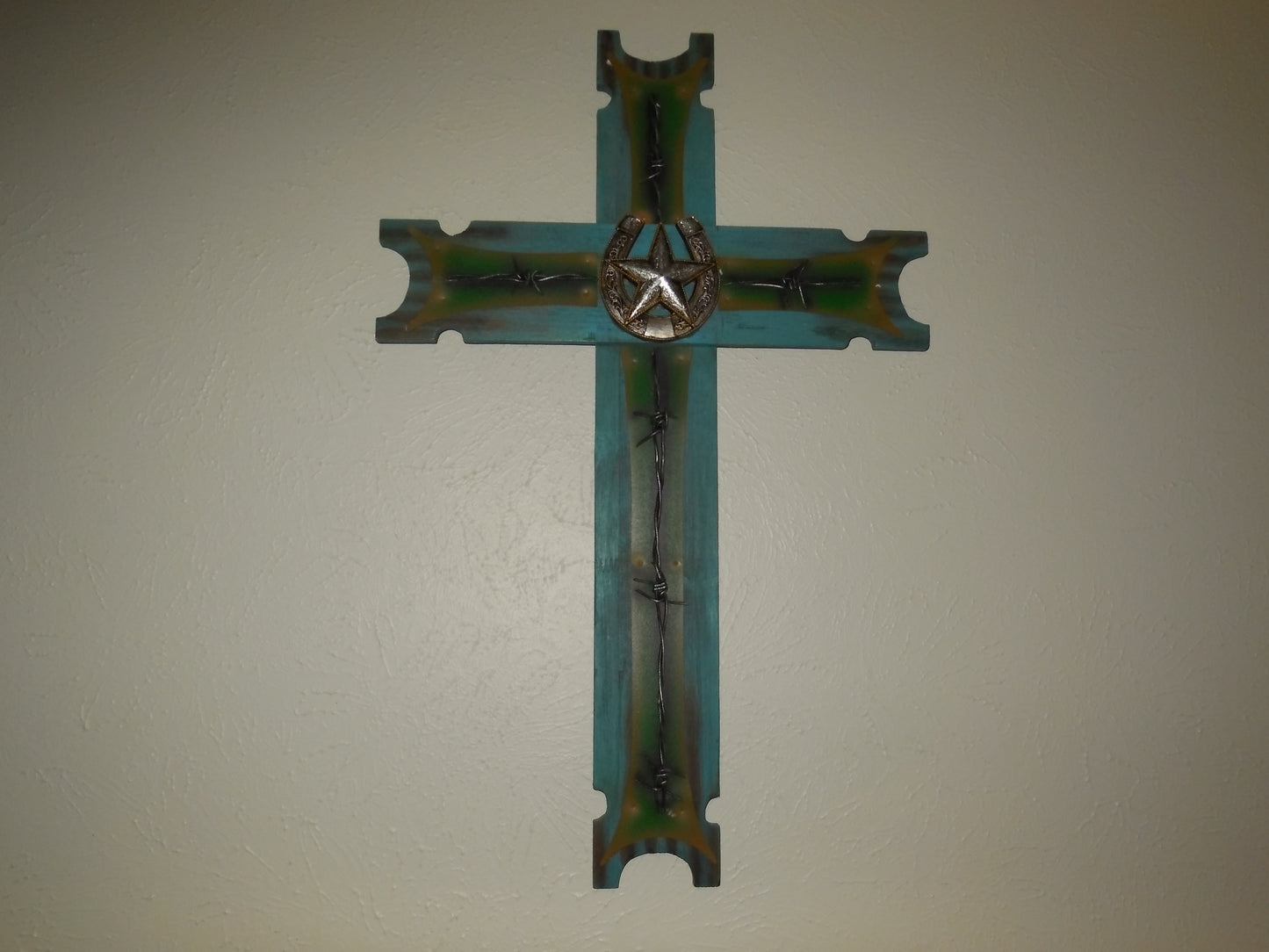 P&G HORSESHOE STAR WOOD CROSS WESTERN HOME DECOR NEW ART--FREE SHIPPING