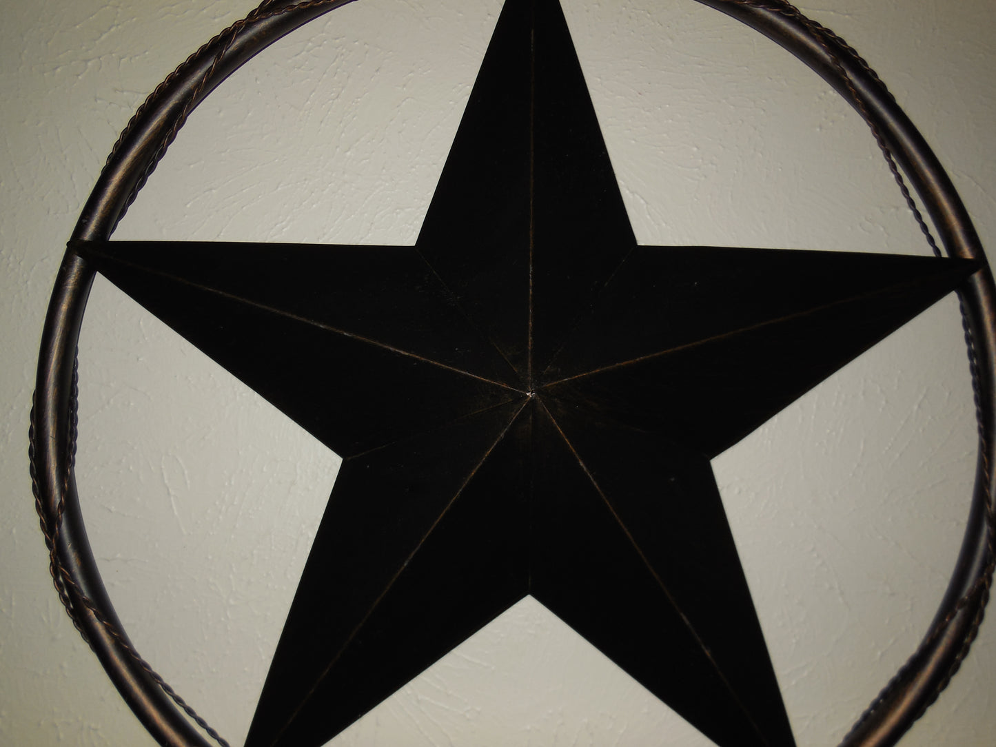 BARBWIRE ON SOLID RING 12",16",24",32" BARN STAR METAL LONE STAR WESTERN HOME DECOR HANDMADE RUSTIC BRONZE #EH10055