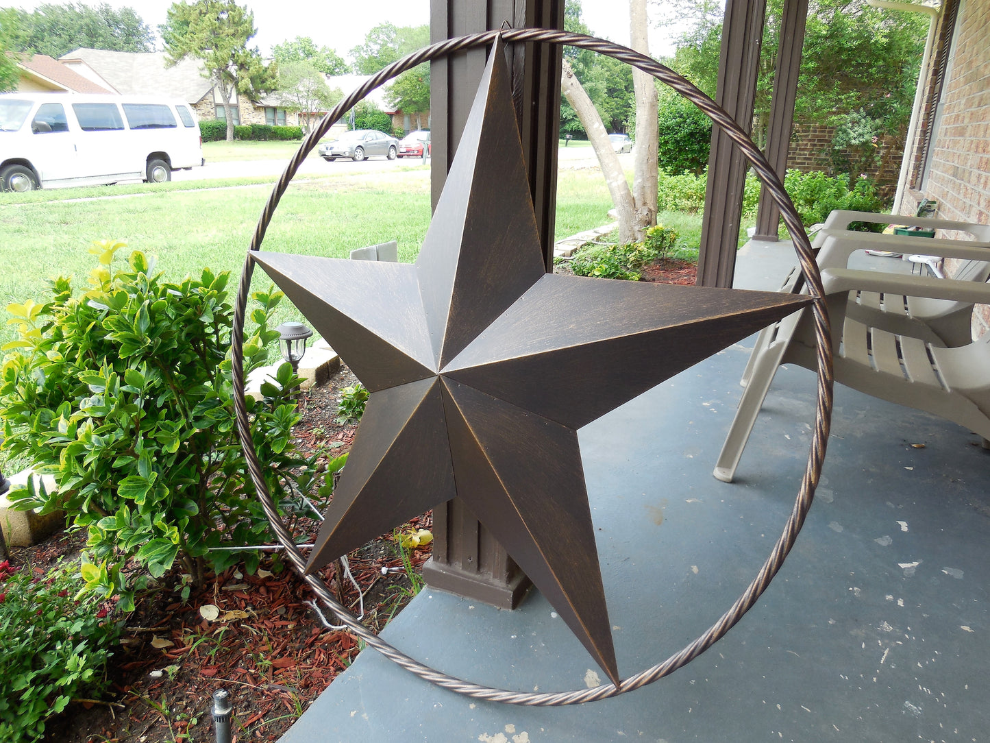 12" TO 72" BARN METAL STAR TWISTED ROPE RING RUSTIC BRONZE WESTERN HOME DECOR HANDMADE #EH10008