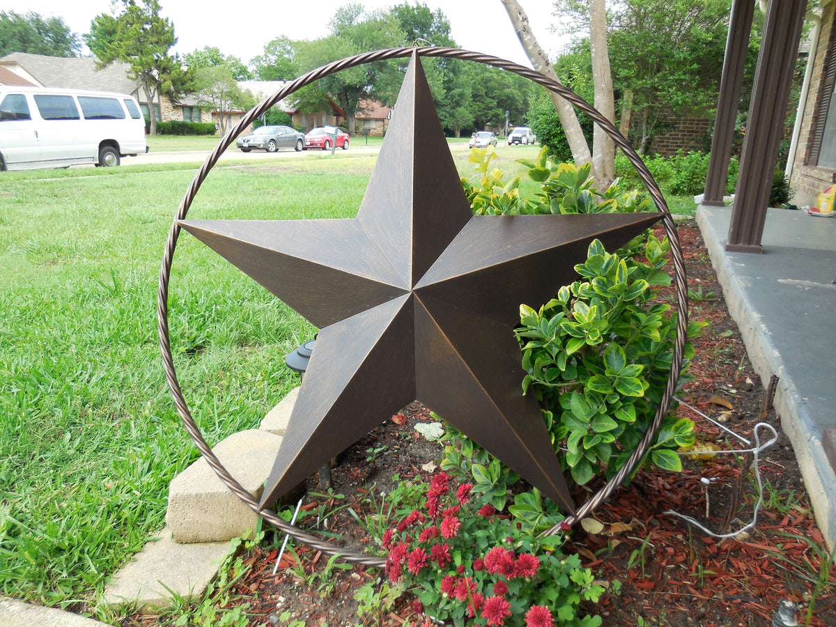32" BARN STAR METAL LONESTAR TWISTED ROPE RING WESTERN HOME DECOR HANDMADE NEW-#EH10009