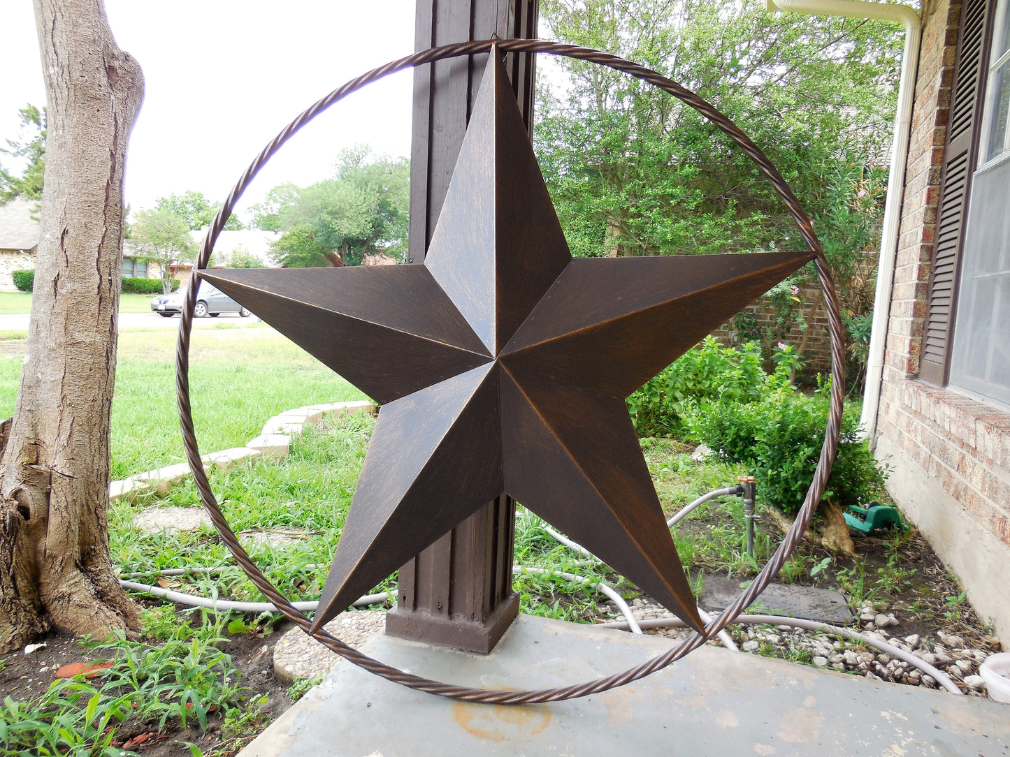 LONE STAR 48" METAL BARN STAR TWISTED ROPE RING RUSTIC BRONZE WESTERN HOME DECOR HANDMADE-#EH10014