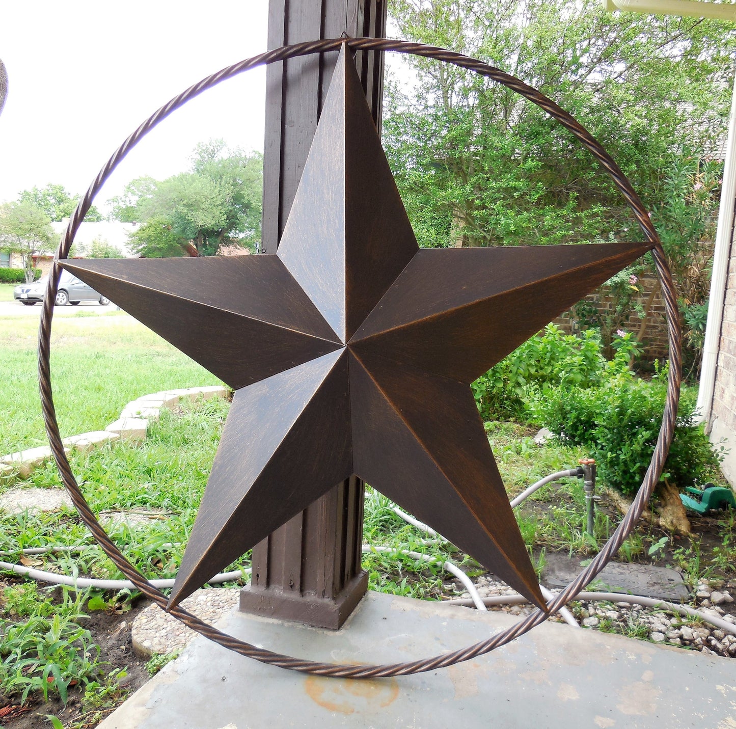 LONE STAR 48" METAL BARN STAR TWISTED ROPE RING RUSTIC BRONZE WESTERN HOME DECOR HANDMADE-#EH10014