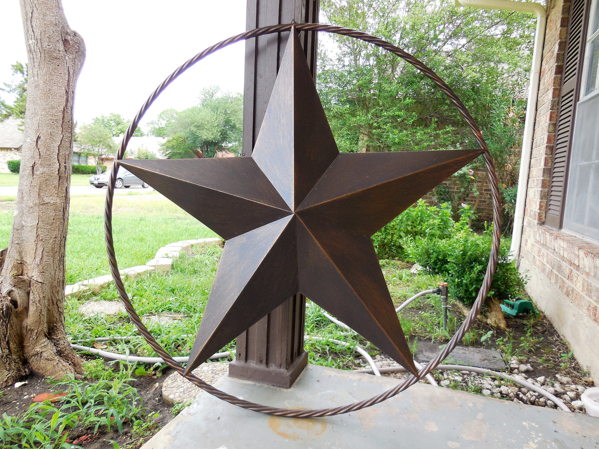 32" BARN STAR METAL LONESTAR TWISTED ROPE RING WESTERN HOME DECOR HANDMADE NEW-#EH10009