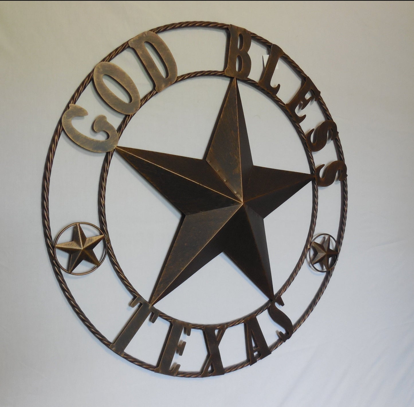 #EH10195 GOD BLESS TEXAS BARN STAR METAL LONE STAR WESTERN HOME DECOR HANDMADE NEW