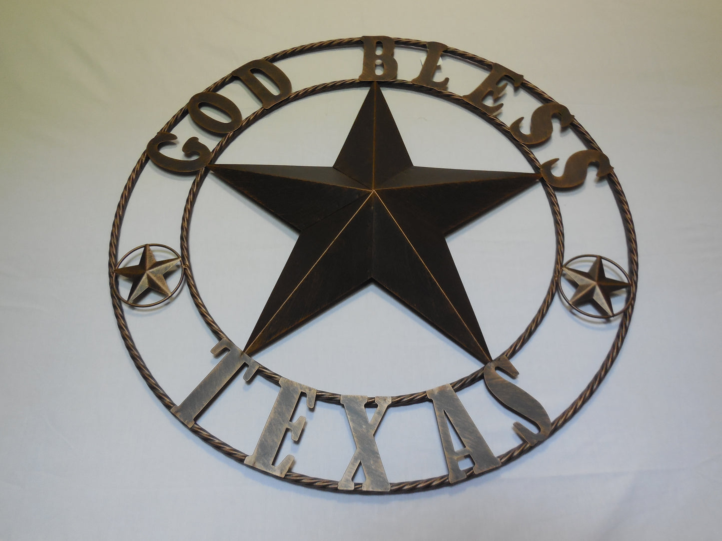 #EH10195 GOD BLESS TEXAS BARN STAR METAL LONE STAR WESTERN HOME DECOR HANDMADE NEW