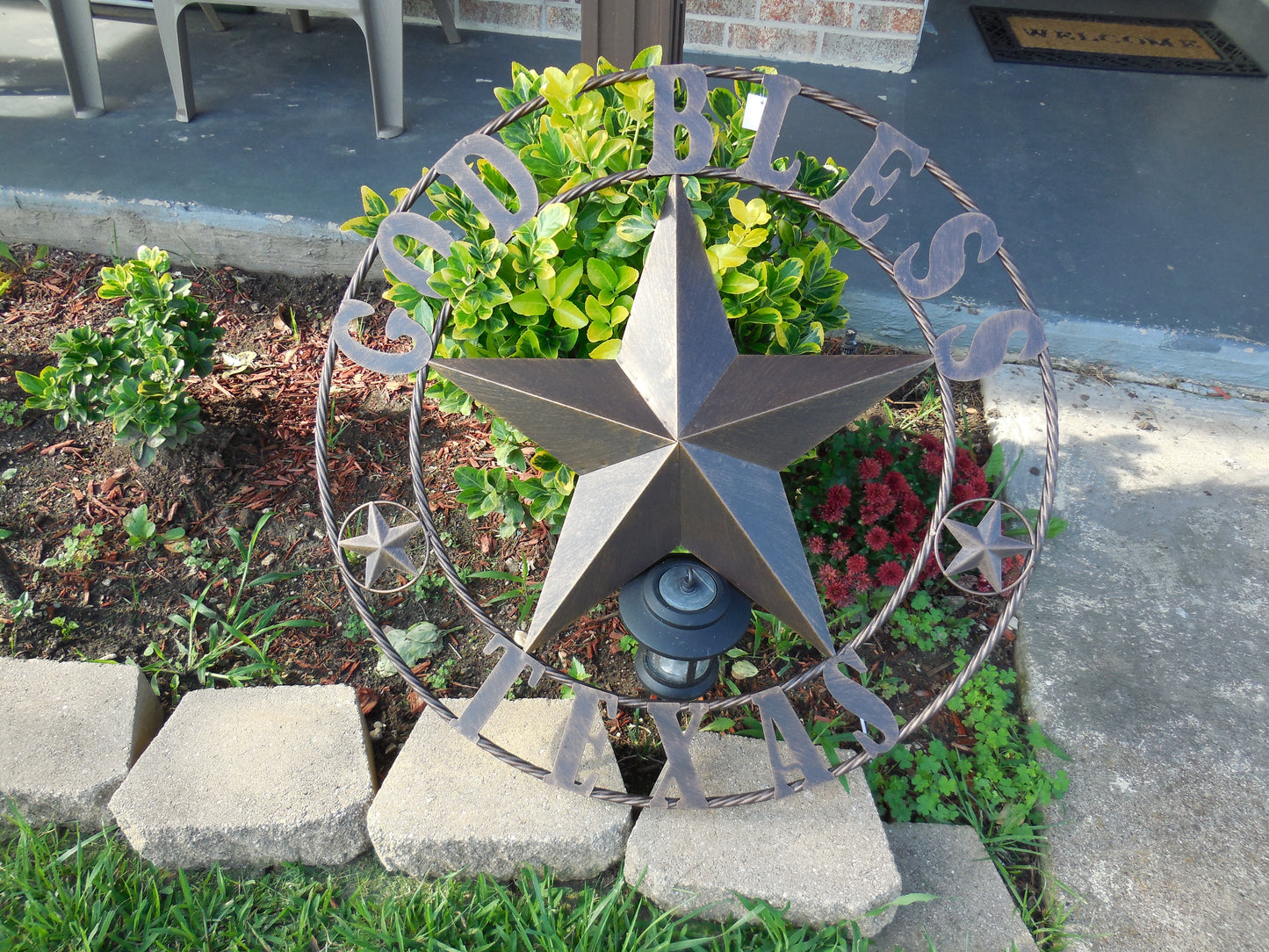 #EH10195 GOD BLESS TEXAS BARN STAR METAL LONE STAR WESTERN HOME DECOR HANDMADE NEW
