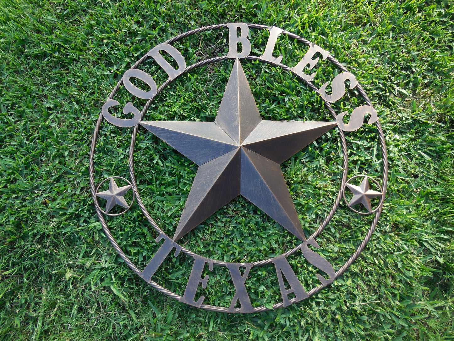#EH10195 GOD BLESS TEXAS BARN STAR METAL LONE STAR WESTERN HOME DECOR HANDMADE NEW