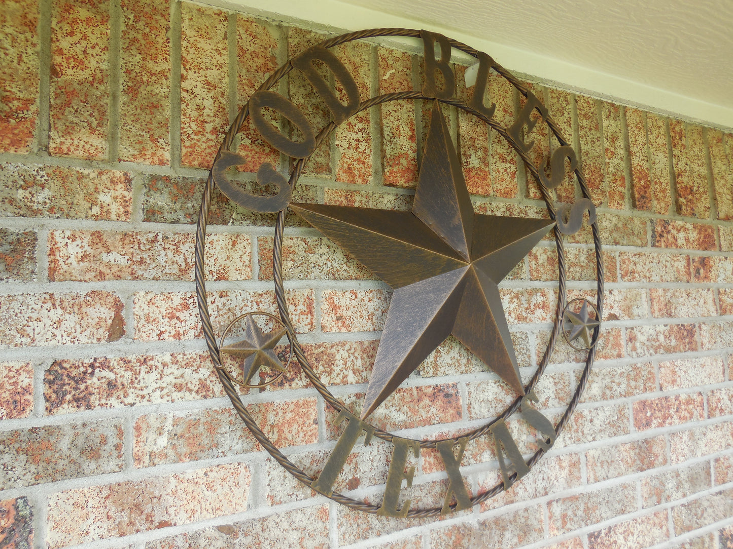 #EH10195 GOD BLESS TEXAS BARN STAR METAL LONE STAR WESTERN HOME DECOR HANDMADE NEW