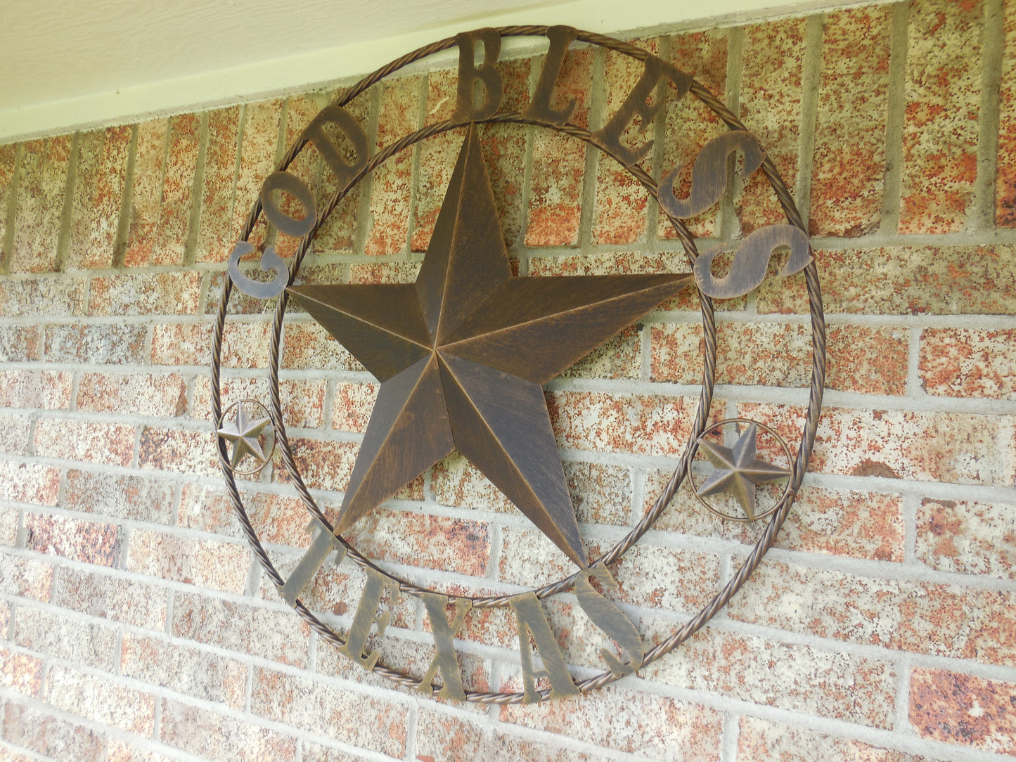 #EH10195 GOD BLESS TEXAS BARN STAR METAL LONE STAR WESTERN HOME DECOR HANDMADE NEW