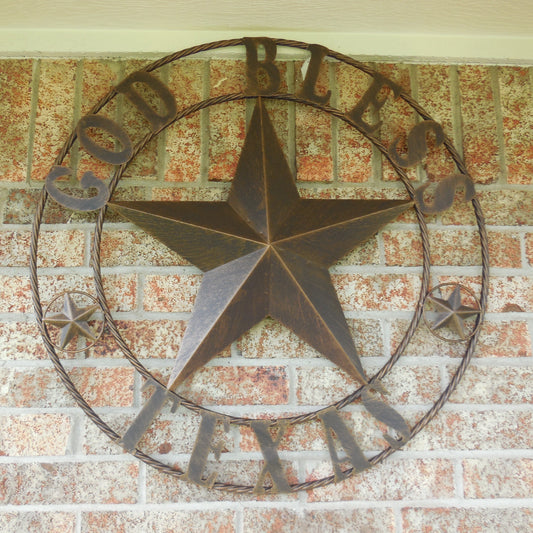 #EH10195 GOD BLESS TEXAS BARN STAR METAL LONE STAR WESTERN HOME DECOR HANDMADE NEW