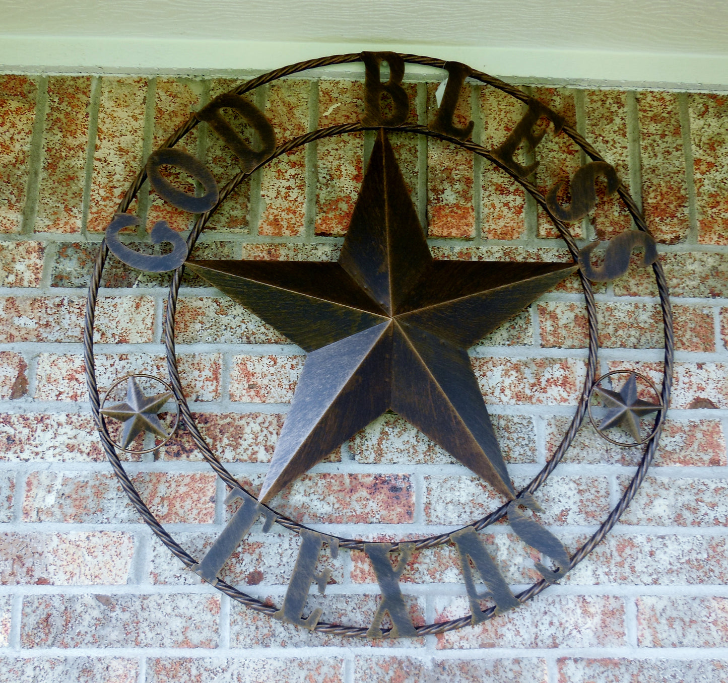 #EH10195 GOD BLESS TEXAS BARN STAR METAL LONE STAR WESTERN HOME DECOR HANDMADE NEW