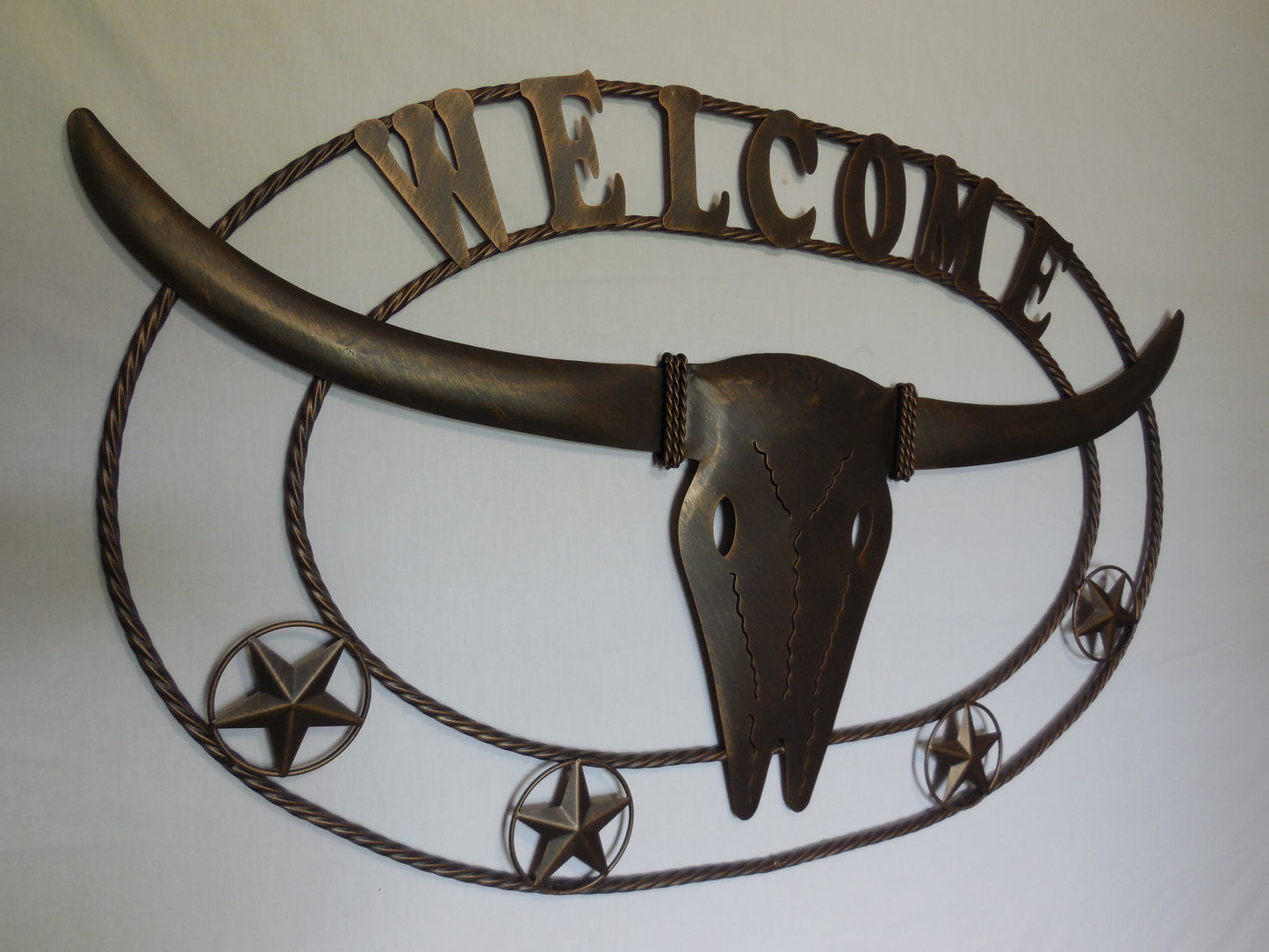 42" X 26" WELCOME TEXAS LONGHORNS METAL ART WALL DECOR WESTERN HOME DECOR HANDMADE RUSTIC BRONZE #EH12190