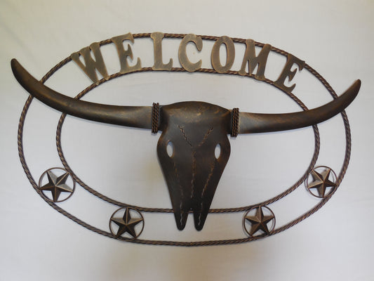 42" X 26" WELCOME TEXAS LONGHORNS METAL ART WALL DECOR WESTERN HOME DECOR HANDMADE RUSTIC BRONZE #EH12190