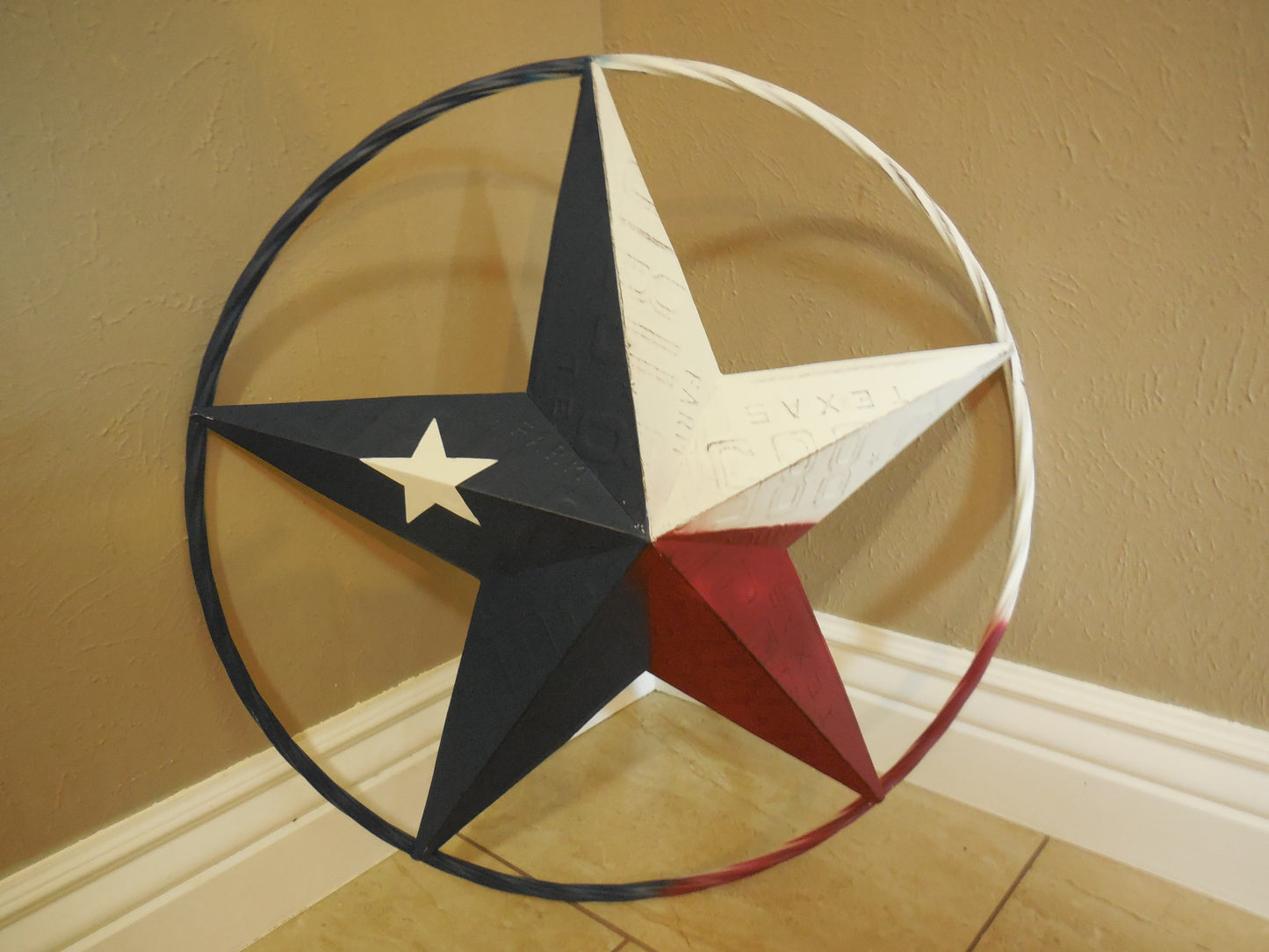 12", 16", 24",32",36" TEXAS LICENSE PLATE FLAG METAL RED WHITE BLUE BARN STAR WESTERN HOME DECOR HANDMADE