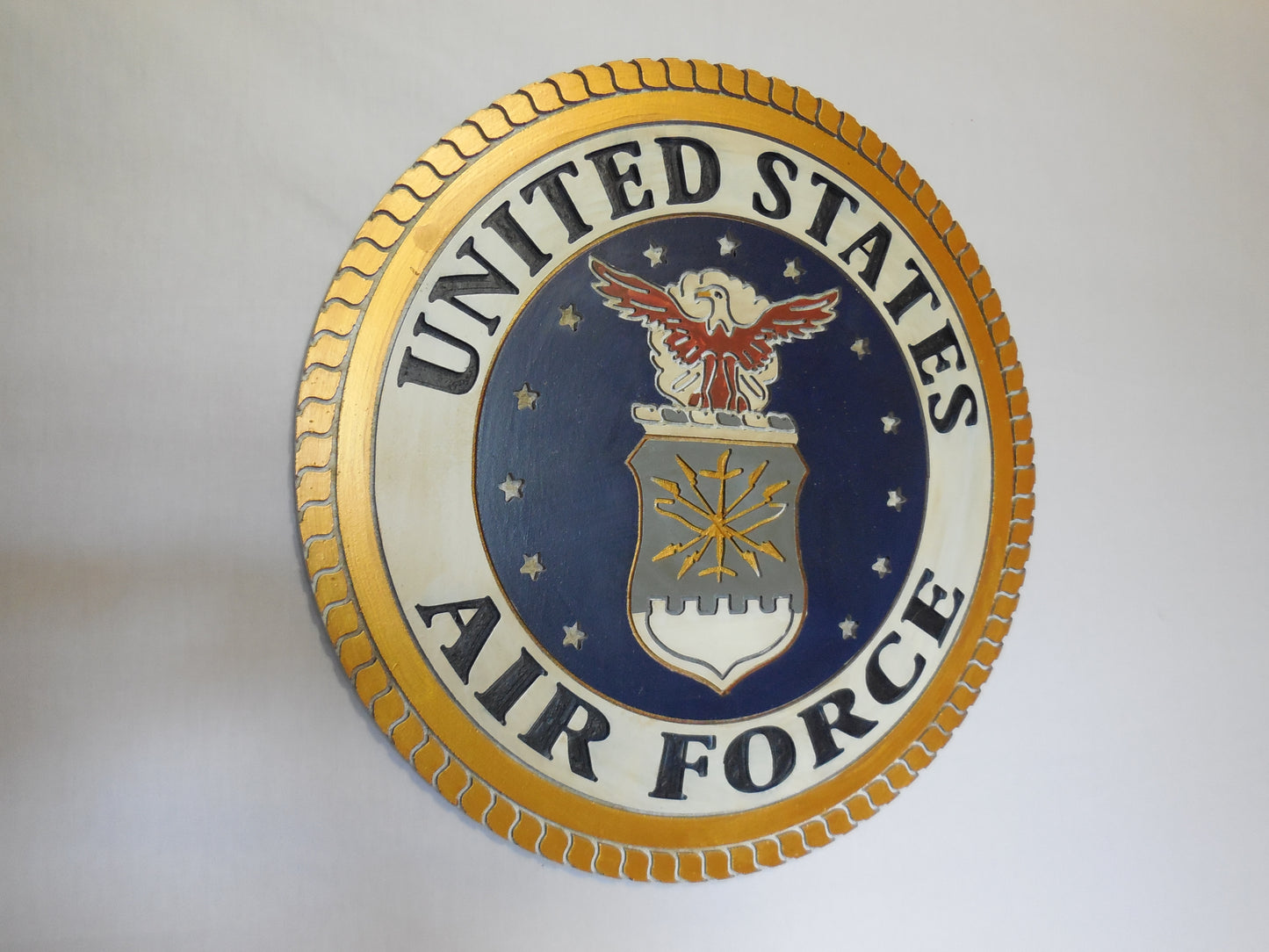 21" UNITED STATES AIR FORCE MILITARY HAND CARVED WOOD PLAQUE ART CRAFT WESTERN HOME DECOR AIRFORCE NAVY BLUE NEW