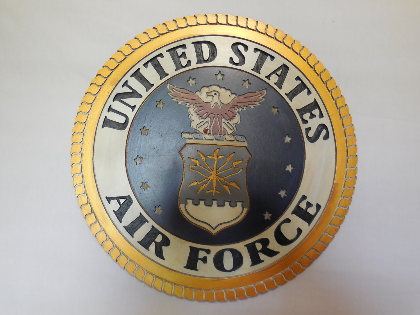 21" UNITED STATES AIR FORCE MILITARY HAND CARVED WOOD PLAQUE ART CRAFT WESTERN HOME DECOR AIRFORCE NAVY BLUE NEW
