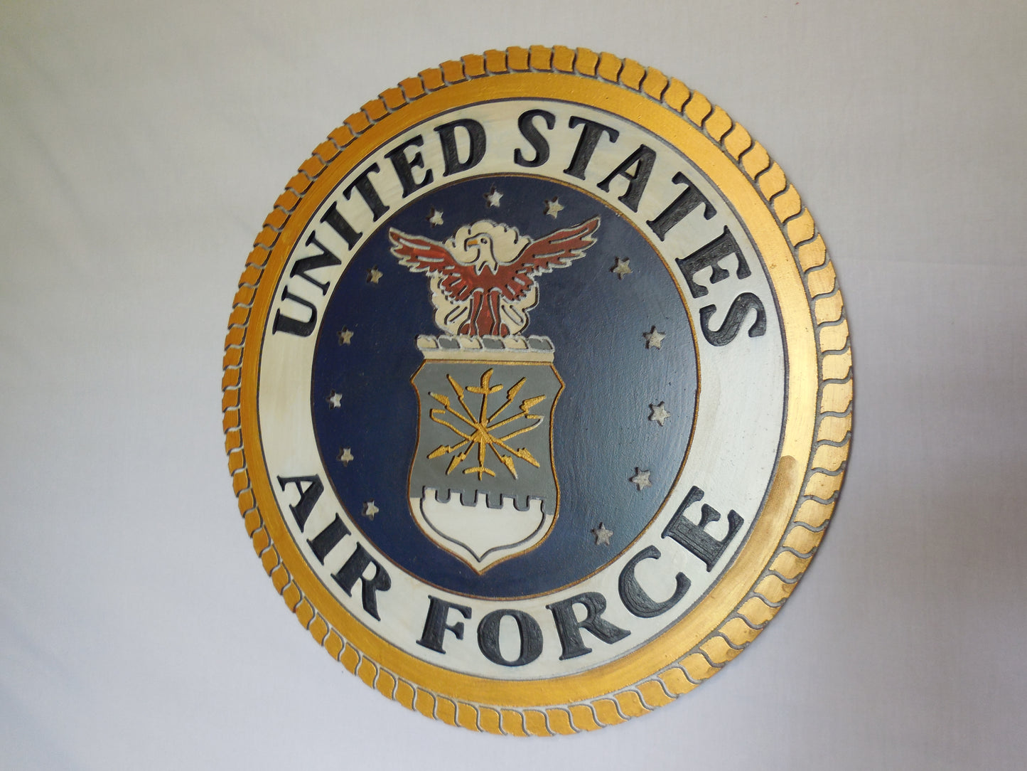 21" UNITED STATES AIR FORCE MILITARY HAND CARVED WOOD PLAQUE ART CRAFT WESTERN HOME DECOR AIRFORCE NAVY BLUE NEW