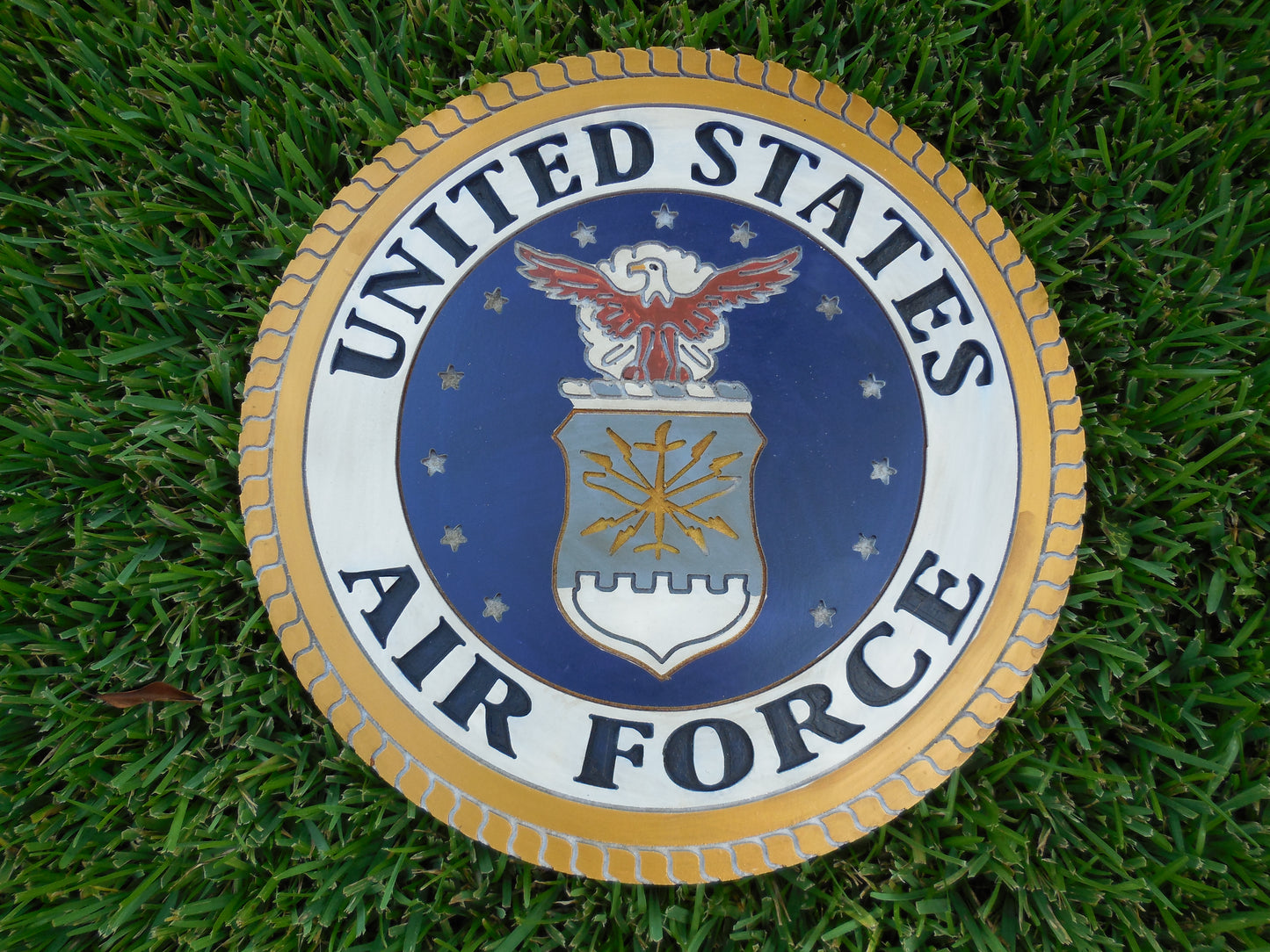 21" UNITED STATES AIR FORCE MILITARY HAND CARVED WOOD PLAQUE ART CRAFT WESTERN HOME DECOR AIRFORCE NAVY BLUE NEW