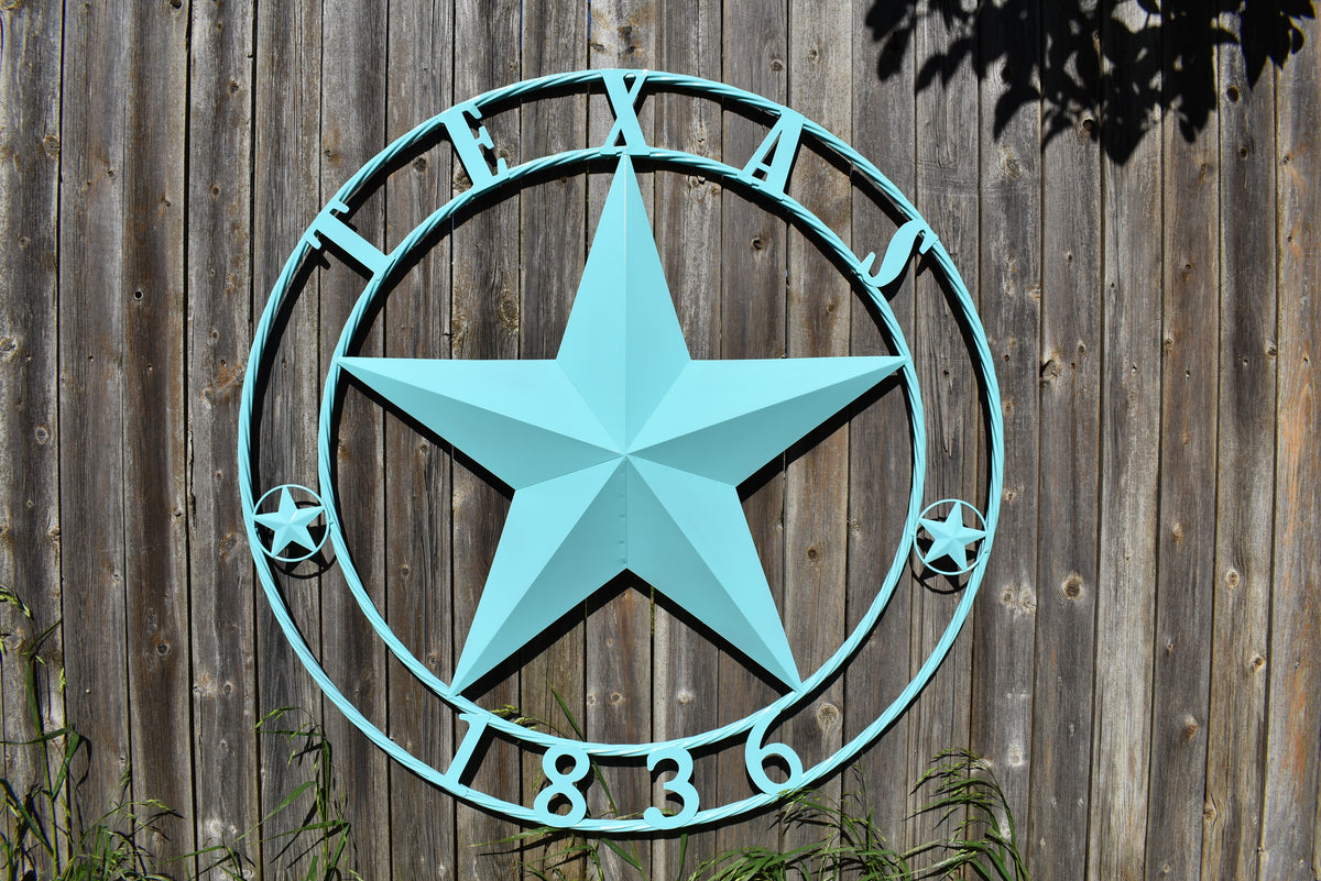 TEXAS 1836 TURQUOISE AQUA BARN METAL 3d LONESTAR WESTERN HOME DECOR NEW #EH12840 24",36",40",50"