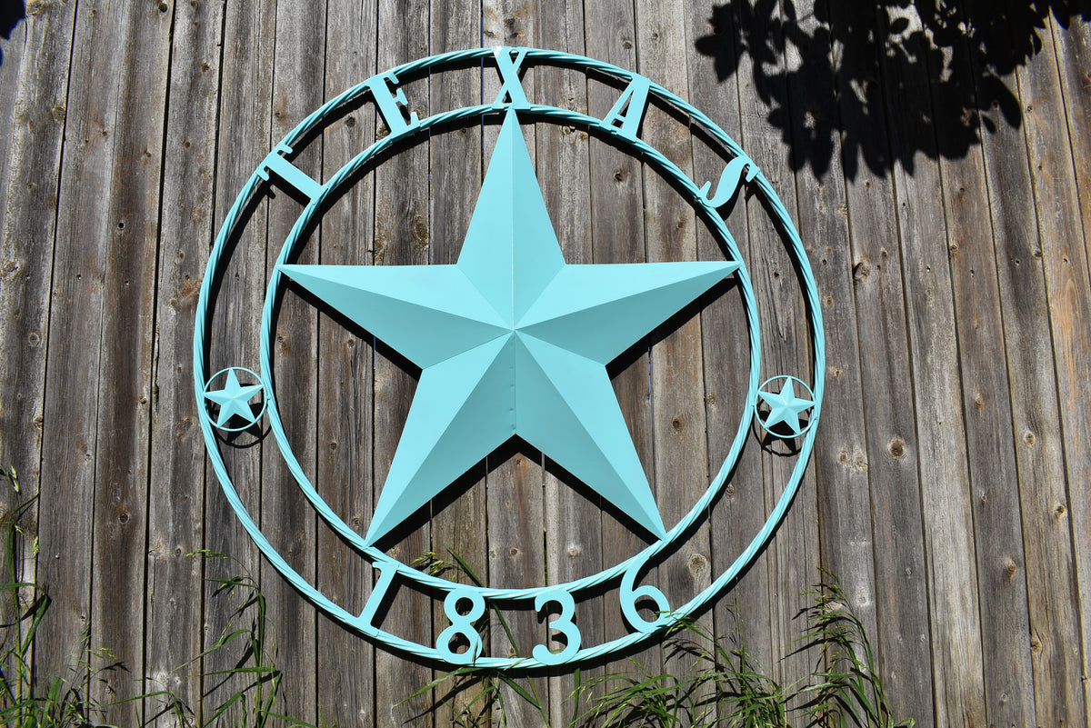 TEXAS 1836 TURQUOISE AQUA BARN METAL 3d LONESTAR WESTERN HOME DECOR NEW #EH12840 24",36",40",50"
