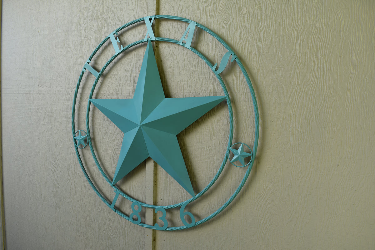 TEXAS 1836 TURQUOISE AQUA BARN METAL 3d LONESTAR WESTERN HOME DECOR NEW #EH12840 24",36",40",50"
