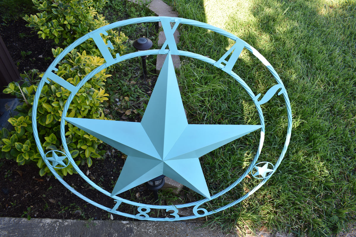 TEXAS 1836 TURQUOISE AQUA BARN METAL 3d LONESTAR WESTERN HOME DECOR NEW #EH12840 24",36",40",50"