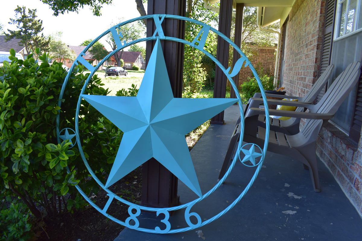 TEXAS 1836 TURQUOISE AQUA BARN METAL 3d LONESTAR WESTERN HOME DECOR NEW #EH12840 24",36",40",50"