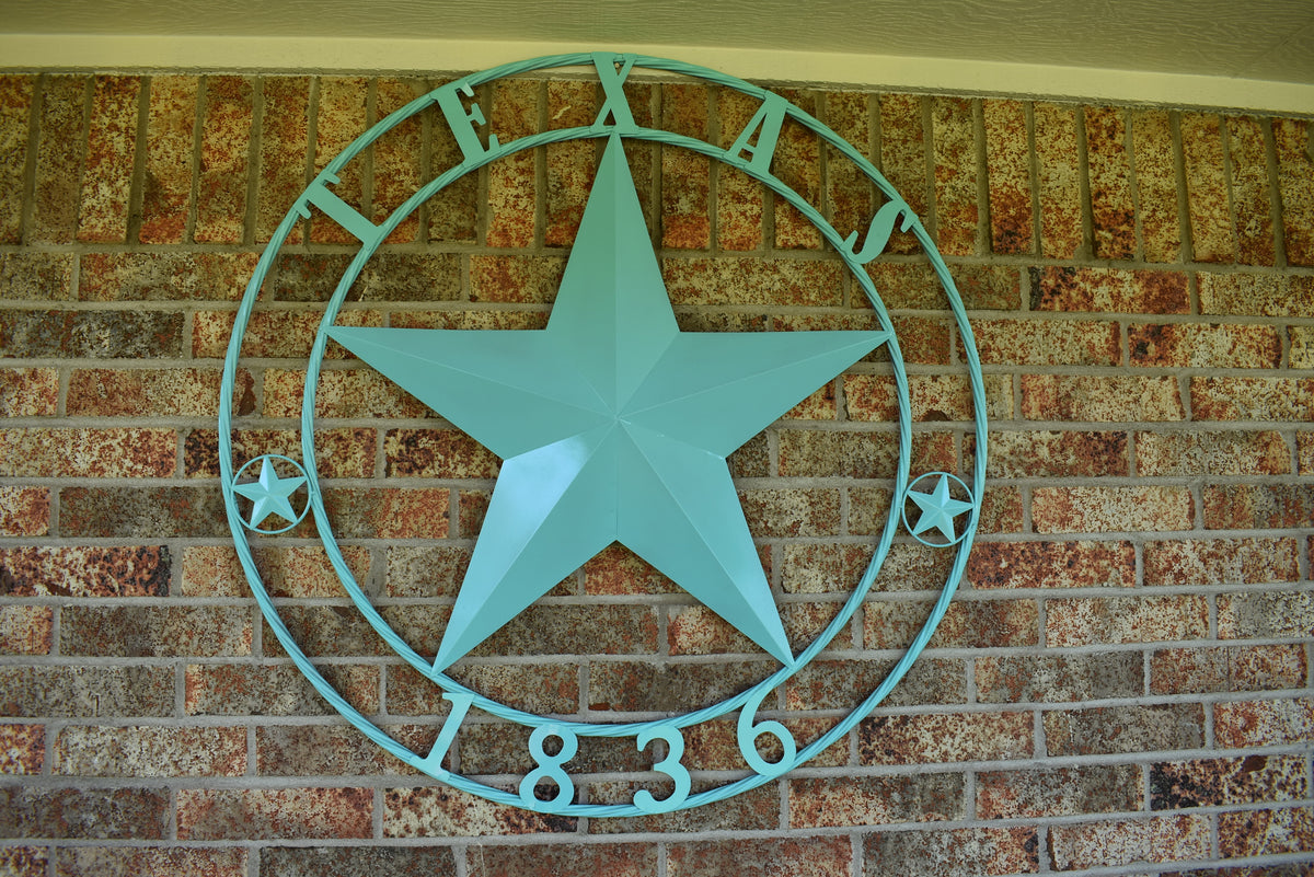 TEXAS 1836 TURQUOISE AQUA BARN METAL 3d LONESTAR WESTERN HOME DECOR NEW #EH12840 24",36",40",50"