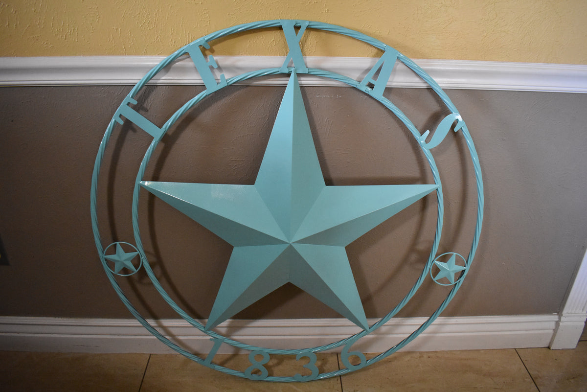 TEXAS 1836 TURQUOISE AQUA BARN METAL 3d LONESTAR WESTERN HOME DECOR NEW #EH12840 24",36",40",50"