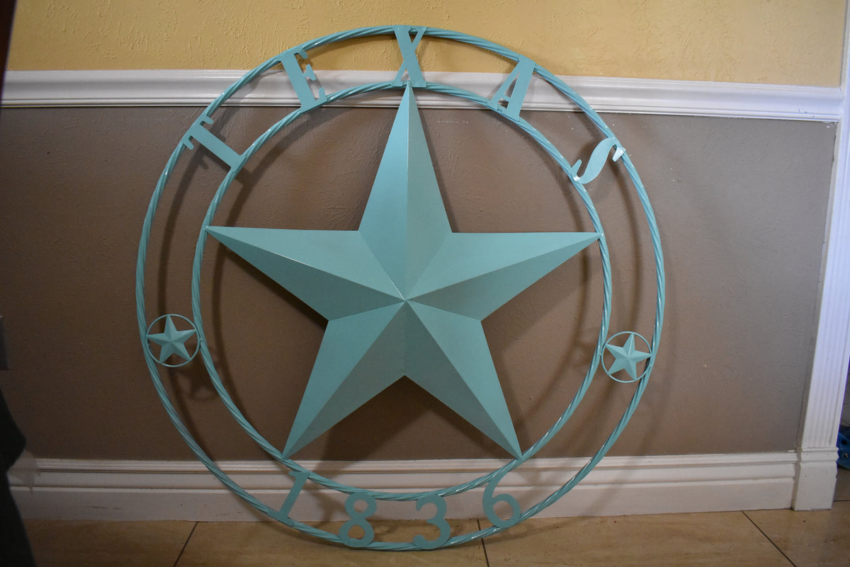 TEXAS 1836 TURQUOISE AQUA BARN METAL 3d LONESTAR WESTERN HOME DECOR NEW #EH12840 24",36",40",50"
