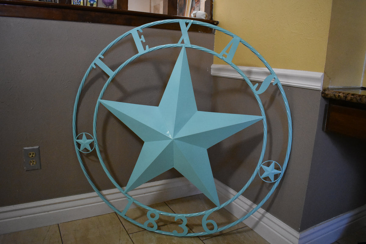 TEXAS 1836 TURQUOISE AQUA BARN METAL 3d LONESTAR WESTERN HOME DECOR NEW #EH12840 24",36",40",50"