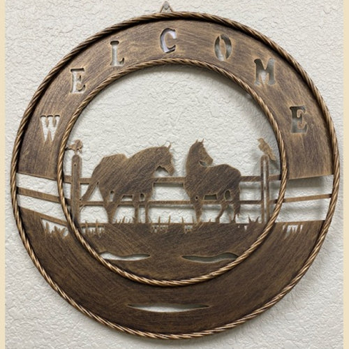 18" WELCOME HORSES METAL WALL ART SIGN WESTERN HOME DECOR HANDMADE NEW #SI_LG22022