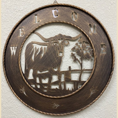 18" WELCOME COW METAL WALL ART SIGN WESTERN HOME DECOR HANDMADE NEW #SI_LG22024