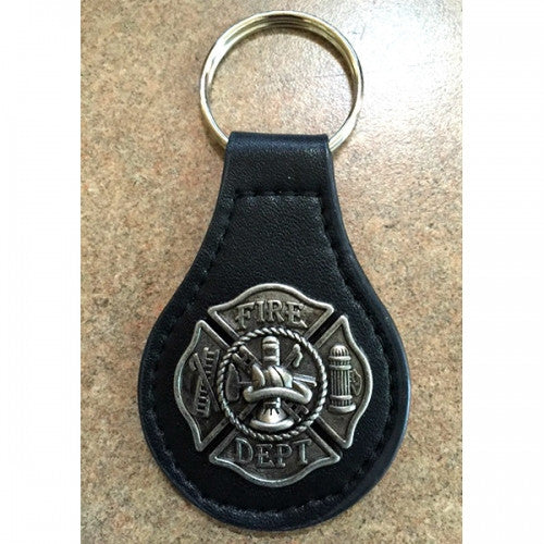 #EH80010 FIRE DEPT. LEATHER KEYFOB METAL CONCHO KEYCHAIN WESTERN FASHION ART BRAND NEW