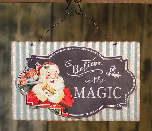 CH_G90197 BELIEVE IN THE MAGIC SIGN CHRISTMAS METAL SIGN FARMHOUSE WESTERN HOME DECOR BRAND NEW