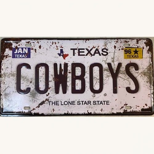 COWBOYS LONE STAR STATE LICENSE PLATE SOUVENIR SIGN BLACK LETTERS METAL DECO WESTERN HOME DECOR #EH13118