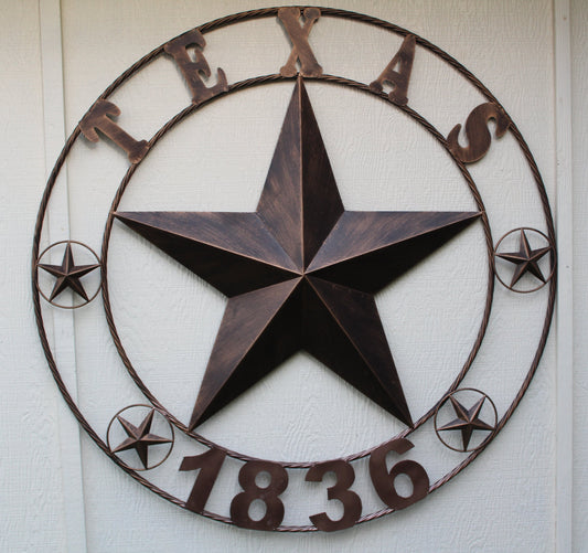 TEXAS 1836 RUSTIC BRONZE BARN STAR METAL LONE STAR TWISTED RING WESTERN HOME DECOR 24",32",36",40",50" #EH10974