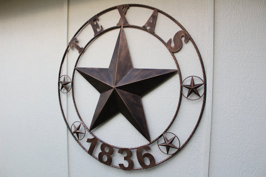 TEXAS 1836 RUSTIC BRONZE BARN STAR METAL LONE STAR TWISTED RING WESTERN HOME DECOR 24",32",36",40",50" #EH10974