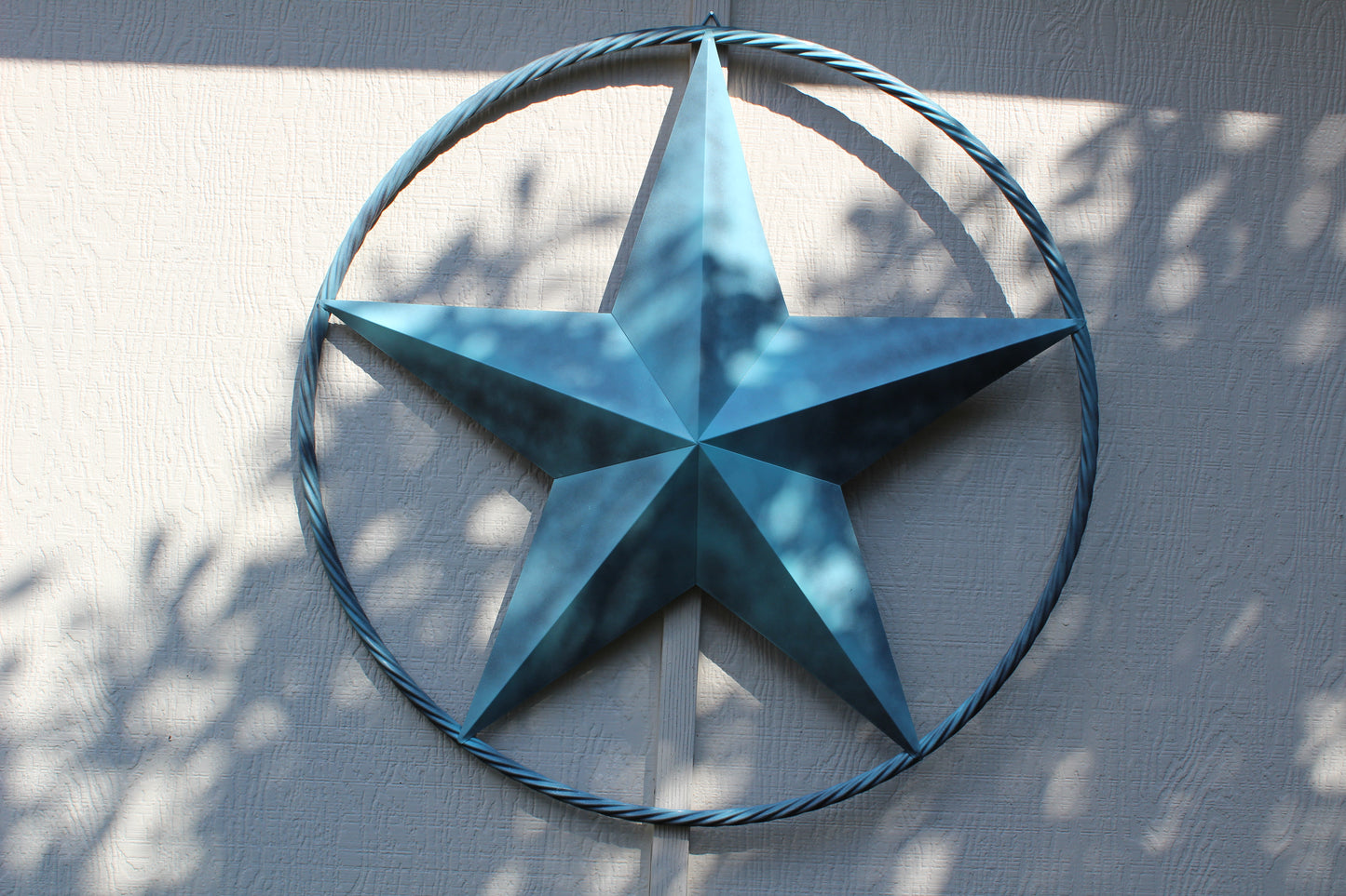 #EH10485 TURQUOISE DISTRESSED TWO TONE BARN STAR METAL LONESTAR TWISTED ROPE RING WETSERN HOME DECOR HANDMADE NEW