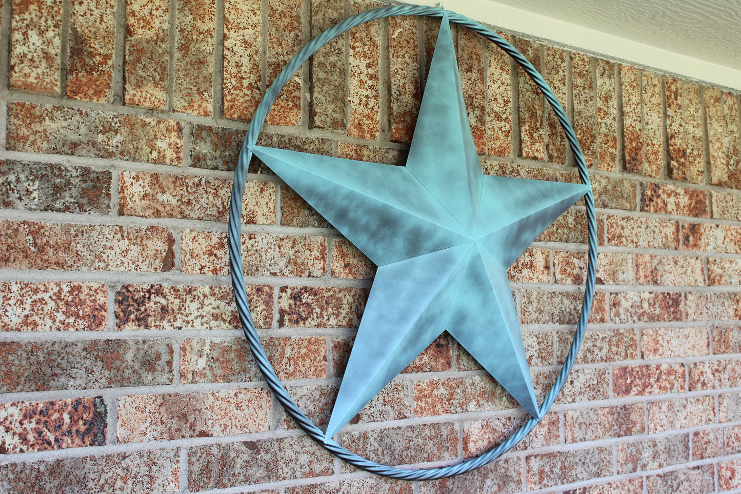 #EH10485 TURQUOISE DISTRESSED TWO TONE BARN STAR METAL LONESTAR TWISTED ROPE RING WETSERN HOME DECOR HANDMADE NEW