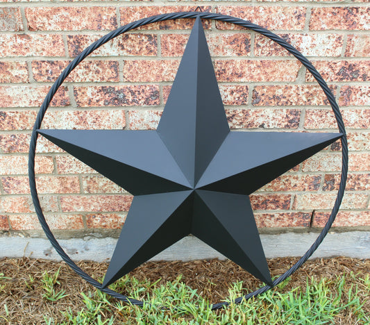 BLACK STAR BARN STAR METAL RUSTIC LONE STAR TWISTED ROPE RING WESTERN HOME DECOR HANDMADE NEW 3" - 96" #EH10608