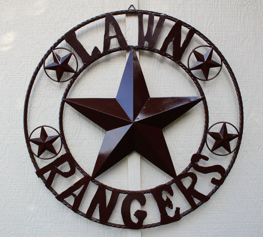 LAWN RANGERS STYLE CUSTOM BARN NAME YOUR BUSINESS NAME STAR BROWN METAL LAWN RANGERS NAME BARN STAR WITH TWISTED ROPE RING DESIGN METAL WALL 3d STAR ART WESTERN HOME DECOR NEW STYLES
