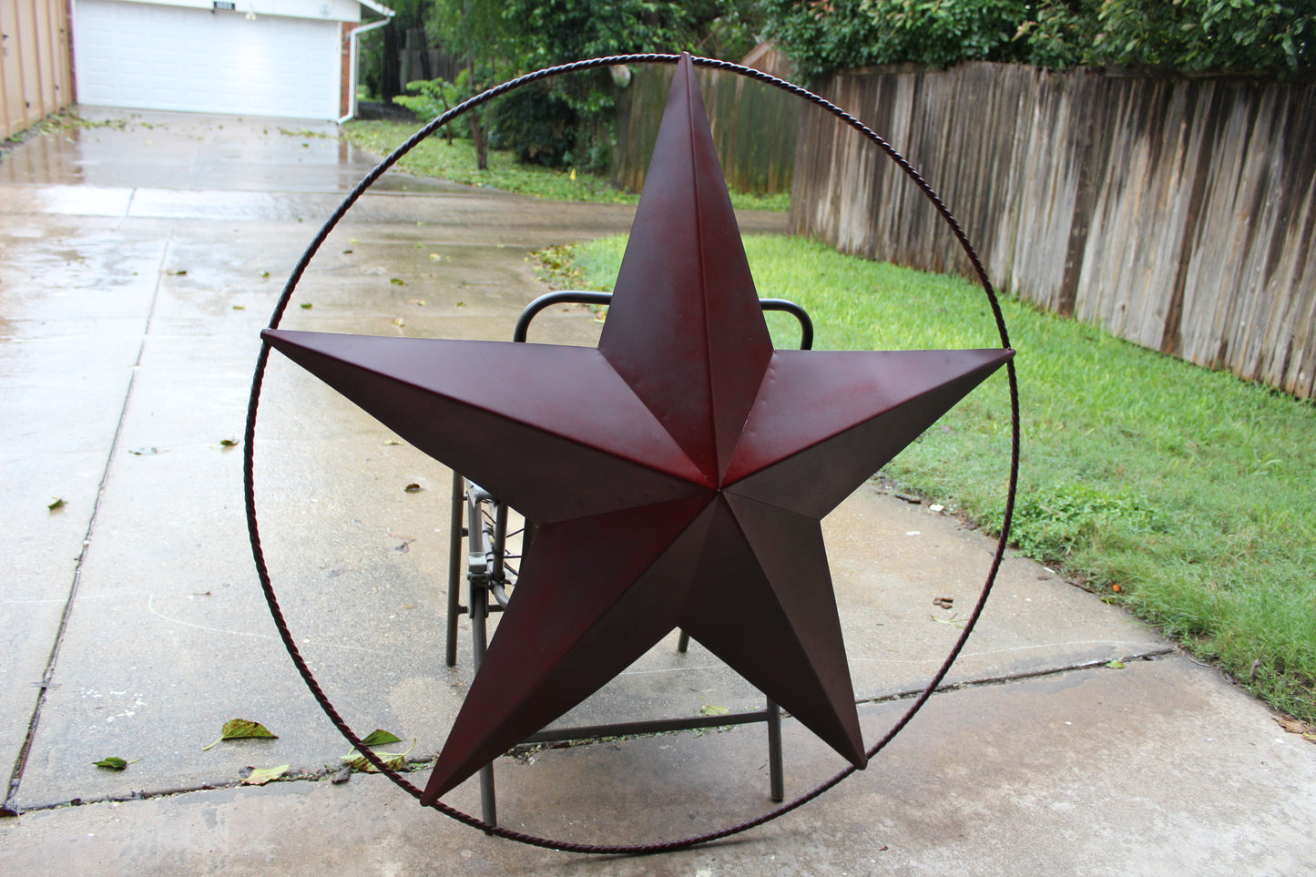 LONE STAR 48" METAL BARN STAR TWISTED ROPE RING RUSTIC BRONZE WESTERN HOME DECOR HANDMADE-#EH10014