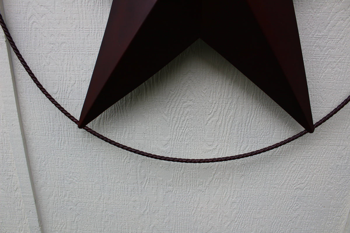 48" BARN LONE STAR WITH LARGE TWISTED ROPE RING METAL ART VINTAGE RUSTIC BURGUNDY RED NEW
