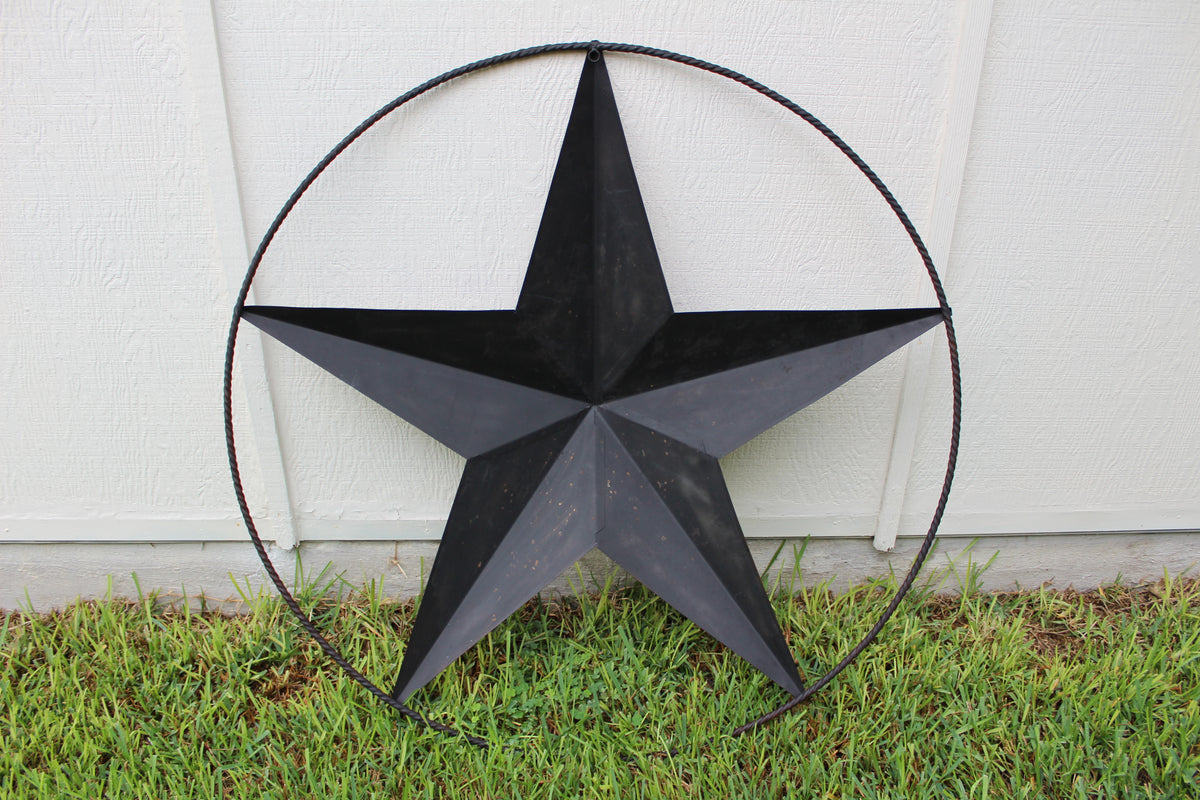 48" BARN LONE STAR WITH LARGE TWISTED ROPE RING METAL ART VINTAGE RUSTIC BURGUNDY RED NEW