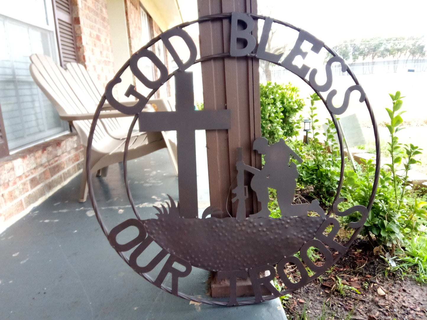 GOD BLESS OUR TROOPS 24",32" PRAYING COWBOY CHURCH SOLDIER MILITARY PATRIOTIC METAL SIGN WESTERN HOME DECOR NEW #SI_F142002