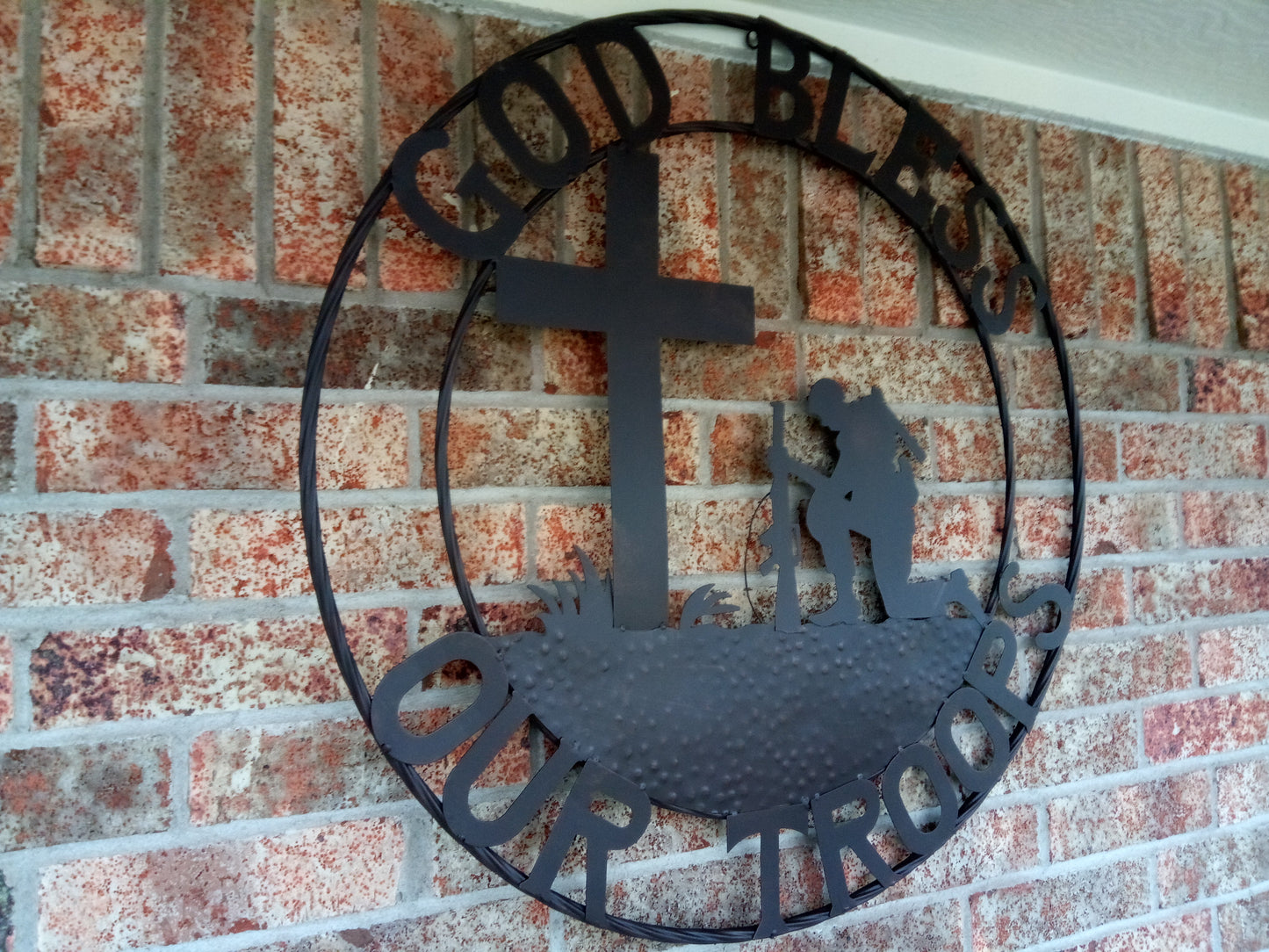 GOD BLESS OUR TROOPS 24",32" PRAYING COWBOY CHURCH SOLDIER MILITARY PATRIOTIC METAL SIGN WESTERN HOME DECOR NEW #SI_F142002